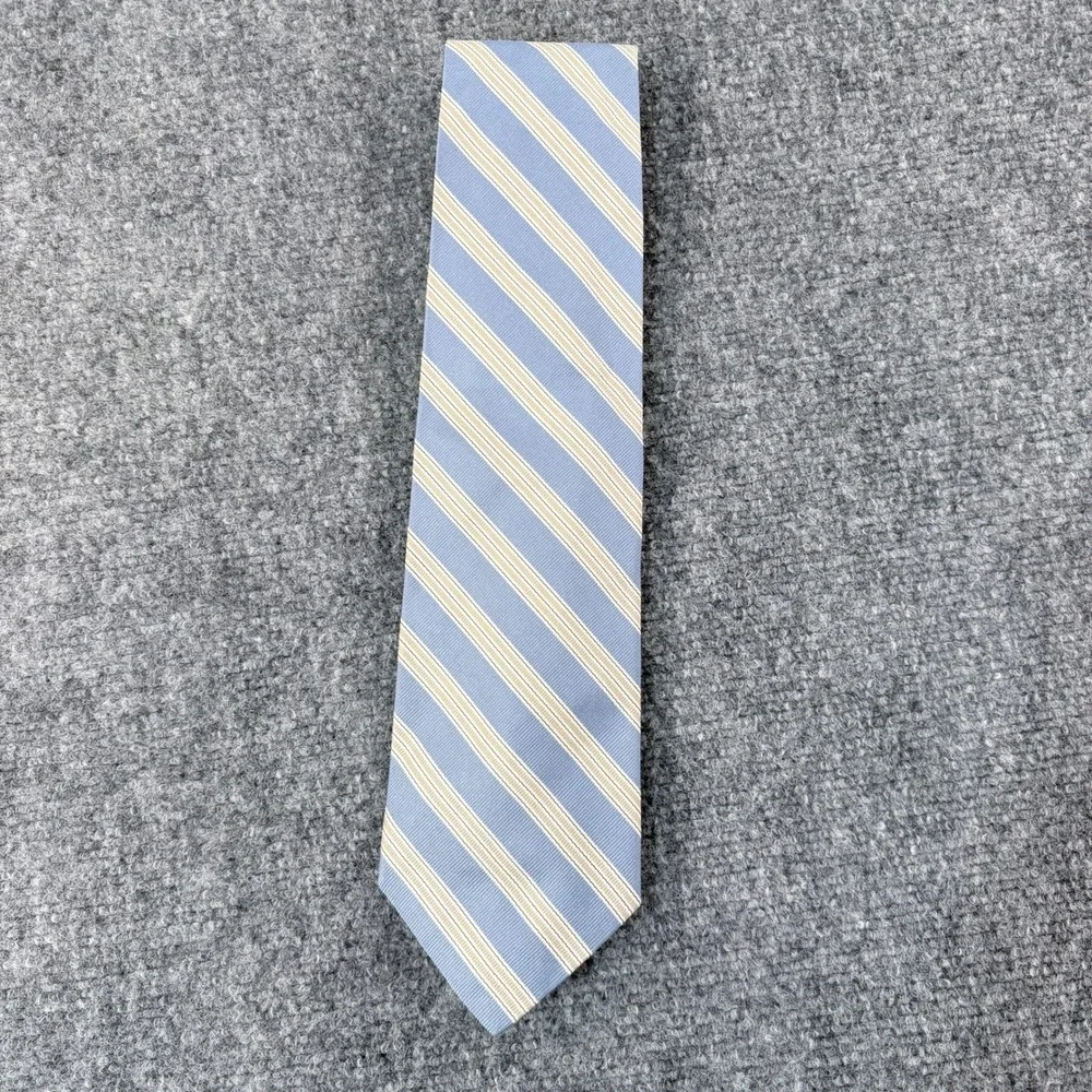 Breuer Mens Silk Tie Light Blue Tan White Striped Handmade Necktie